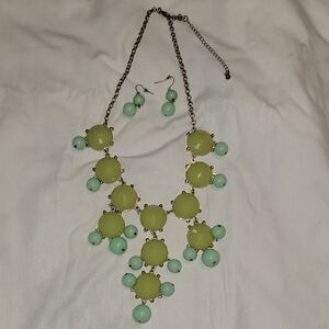 J. Crew Lime and Mint Multi-Bead Statement Necklace with Matching Earrings